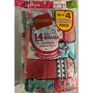 Hanes Girls' Tagless Bikinis, 10+4 Bonus Pack (14 Pack) No Ride Up! Fun Designs!